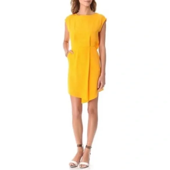 tibi yellow silk dress Tibi Silk Strapless Mini Dress Yellow Taupe Print Size 4
